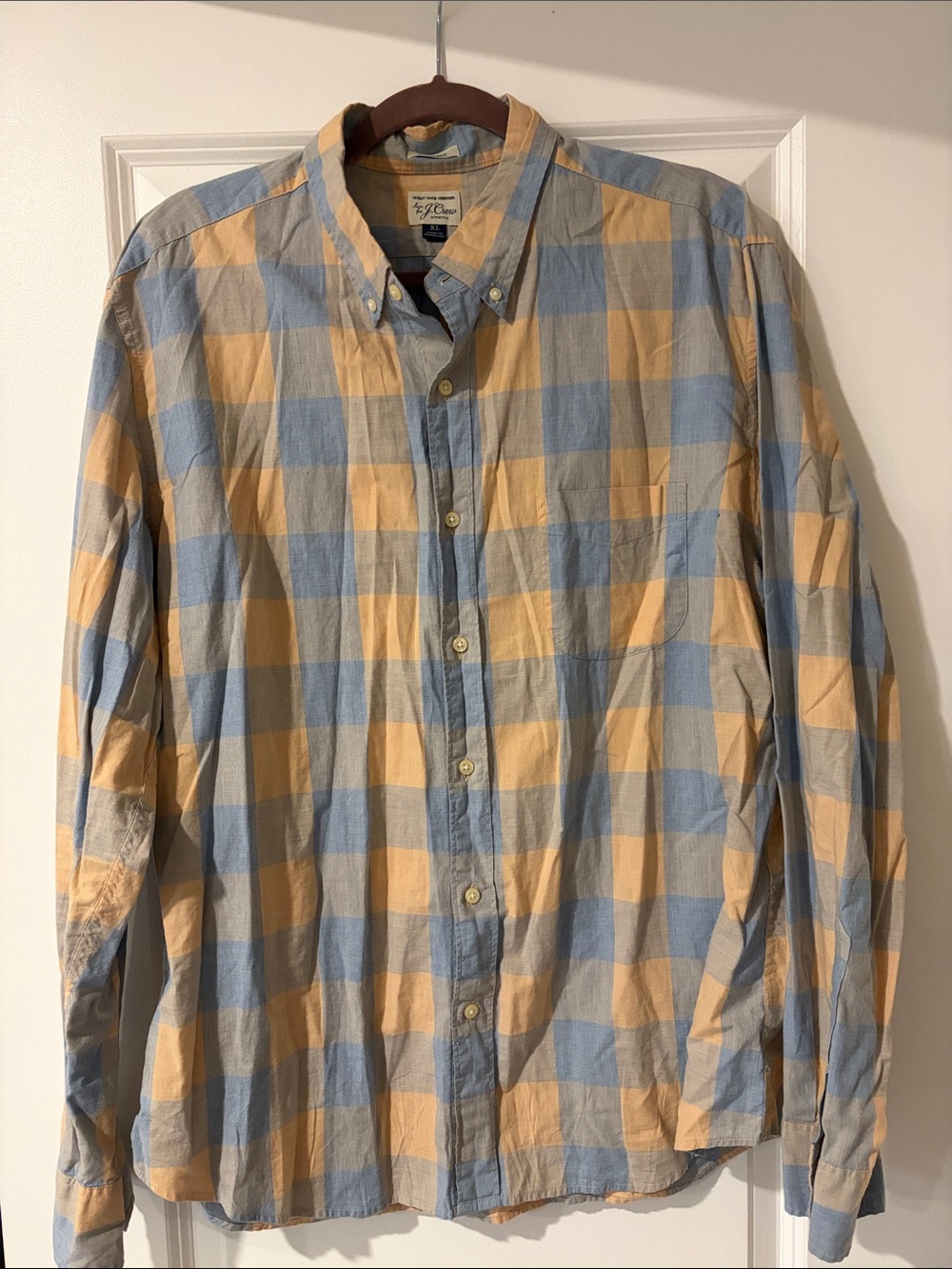 J. Crew Men's Large Check Button-Down Shirt in Light Blue and Yellow